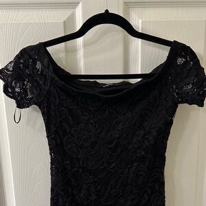 Ambiance Elegant Black Lace Mini Dress